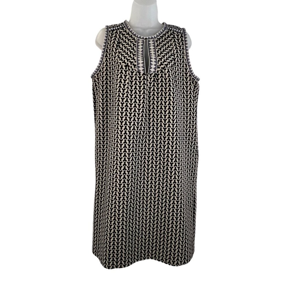 J. Crew Shift Dress Geometric Arrow Black, Cream, Blue, White Size 10 TALL